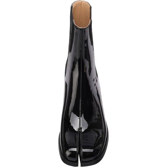 ⚡Women's Black Split Toe Patent Leather Ankle Boots Chelsea Block Low Heels - Picture 5 of 6